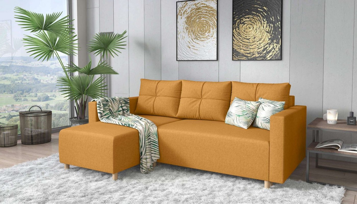 Stylefy Ecksofa Livenza, L-Form, Eckcouch, mit Bettfunktion und Bettkasten, Ottomane links oder rechts bestellbar, frei im Raum stellbar, mit Bonellfederkern, Klassisch Design von Stylefy