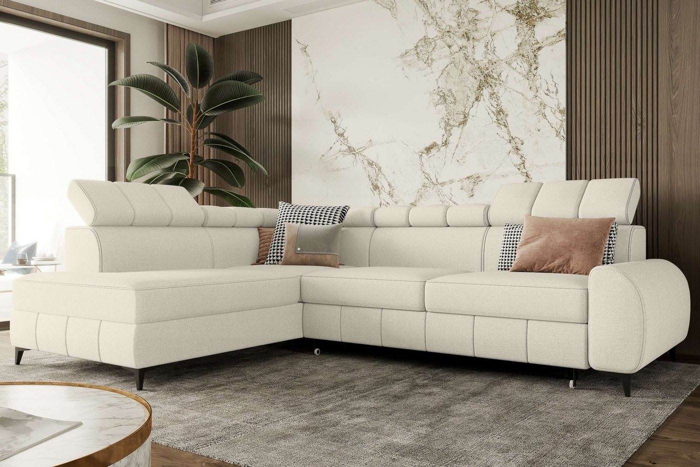 Stylefy Ecksofa Lyna, L-Form, Eckcouch, Ottomane links oder rechts bestellbar, mit Bettfunktion, Modern von Stylefy