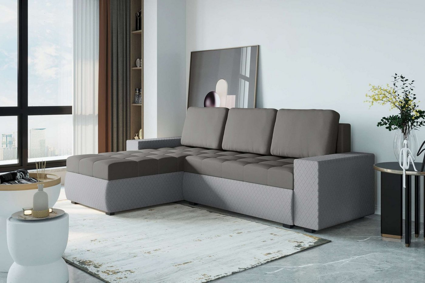 Stylefy Ecksofa Miranda, L-Form, Eckcouch, Sofa, Sitzkomfort, mit Bettfunktion, mit Bettkasten, Modern Design von Stylefy