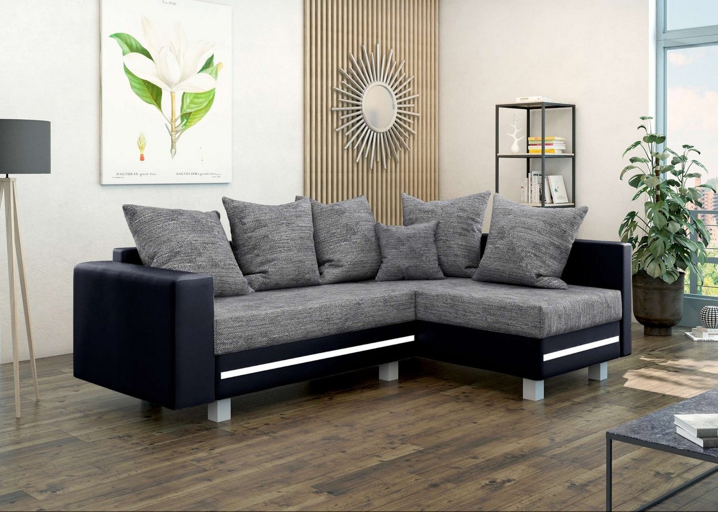 Stylefy Ecksofa Morgan, L-Form, Eckcouch, Ottomane links oder rechts bestellbar, mit LED-Beleuchtung, inklusive Kissen, Modern Design von Stylefy