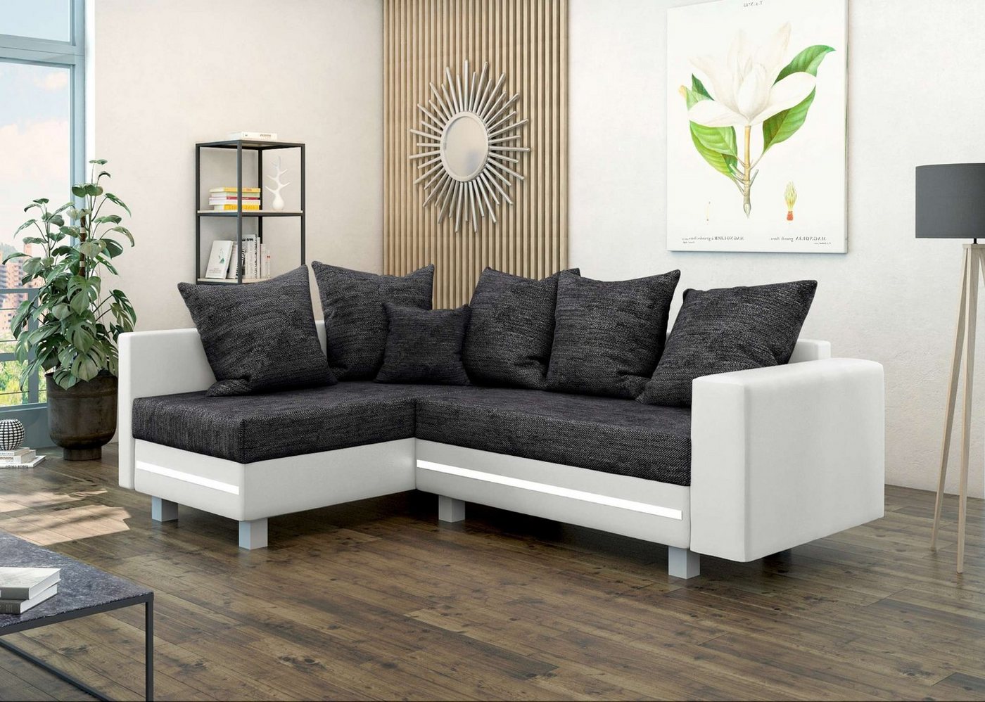 Stylefy Ecksofa Morgan, L-Form, Eckcouch, Ottomane links oder rechts bestellbar, mit LED-Beleuchtung, inklusive Kissen, Modern Design von Stylefy