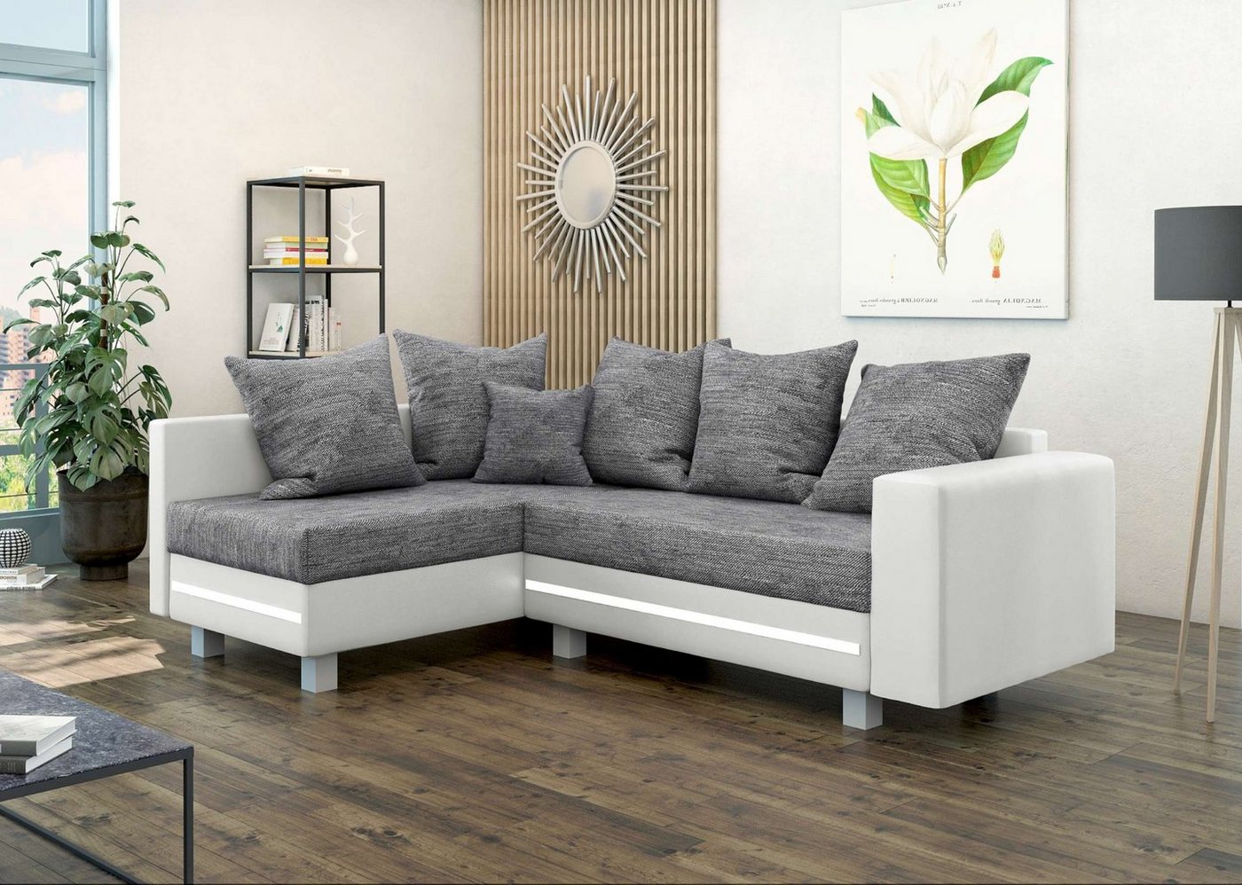 Stylefy Ecksofa Morgan, L-Form, Eckcouch, Ottomane links oder rechts bestellbar, mit LED-Beleuchtung, inklusive Kissen, Modern Design von Stylefy