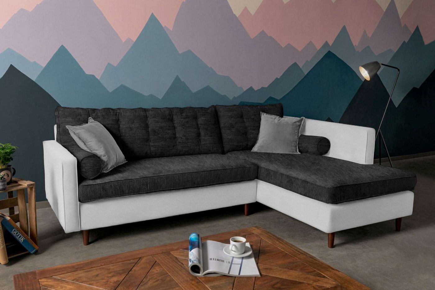 Stylefy Ecksofa Nelvan, L-Form, Eckcouch, Ottomane links oder rechts bestellbar, frei im Raum stellbar, mit Wellenfederung, Modern Design von Stylefy