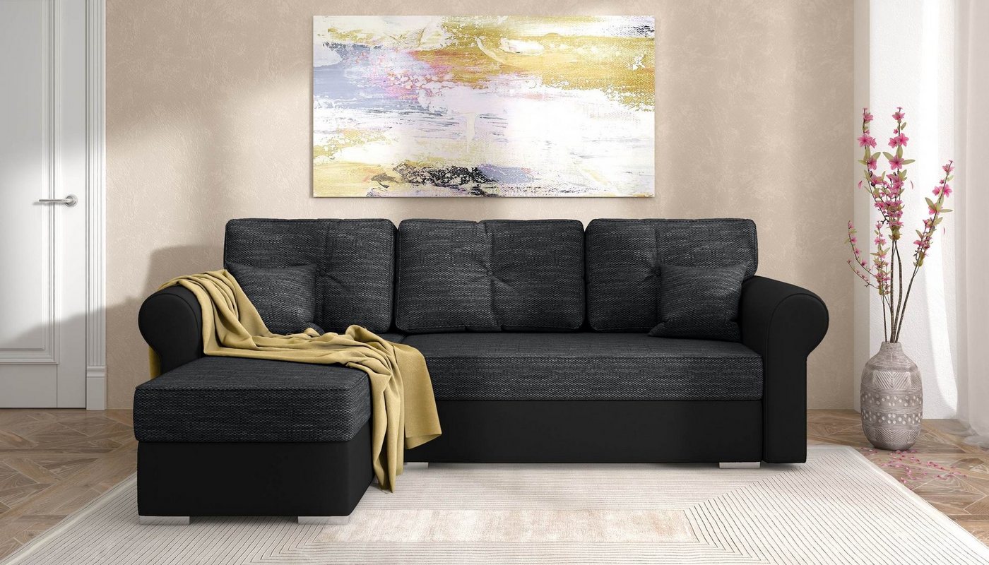 Stylefy Ecksofa Ofanto, L-Form, Eckcouch, mit Bettfunktion und Bettkasten, Ottomane links oder rechts bestellbar, Modern Design, frei im Raum stellbar, inklusive Kissen von Stylefy