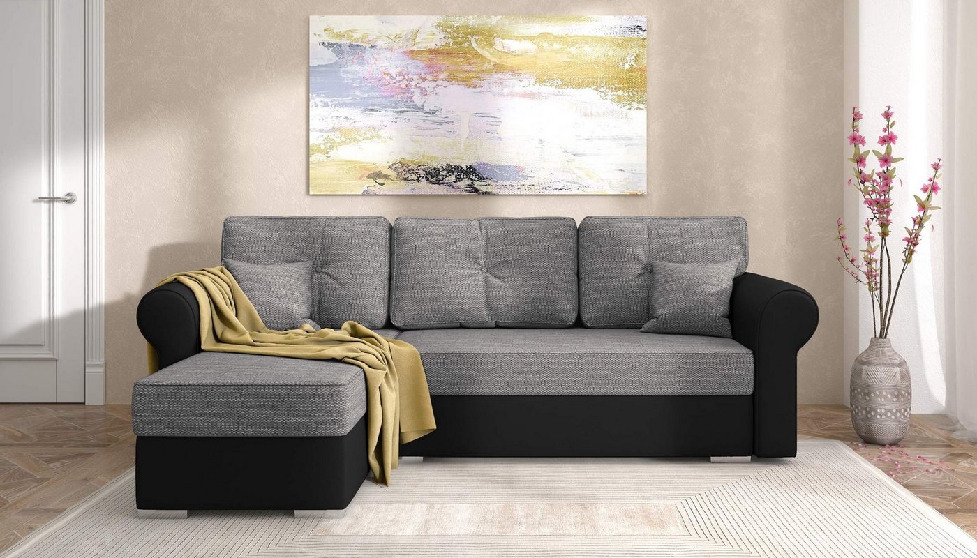 Stylefy Ecksofa Ofanto, L-Form, Eckcouch, mit Bettfunktion und Bettkasten, Ottomane links oder rechts bestellbar, Modern Design, frei im Raum stellbar, inklusive Kissen von Stylefy