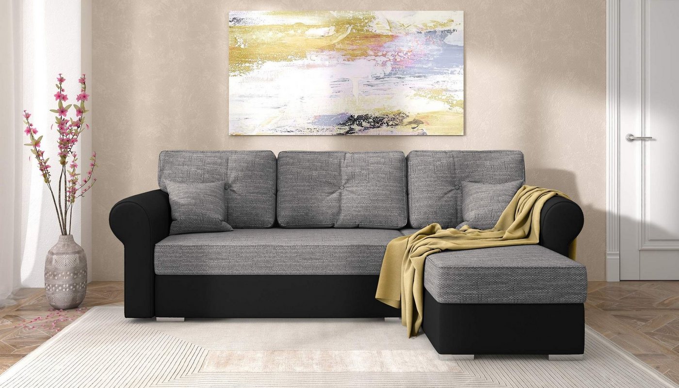 Stylefy Ecksofa Ofanto, L-Form, Eckcouch, mit Bettfunktion und Bettkasten, Ottomane links oder rechts bestellbar, Modern Design, frei im Raum stellbar, inklusive Kissen von Stylefy