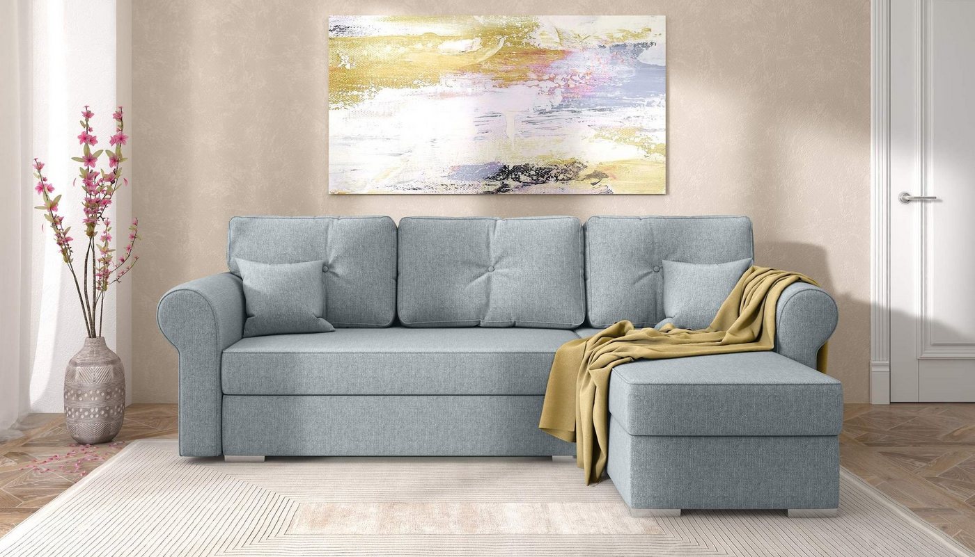 Stylefy Ecksofa Ofanto, L-Form, Eckcouch, mit Bettfunktion und Bettkasten, Ottomane links oder rechts bestellbar, Modern Design, frei im Raum stellbar, inklusive Kissen von Stylefy