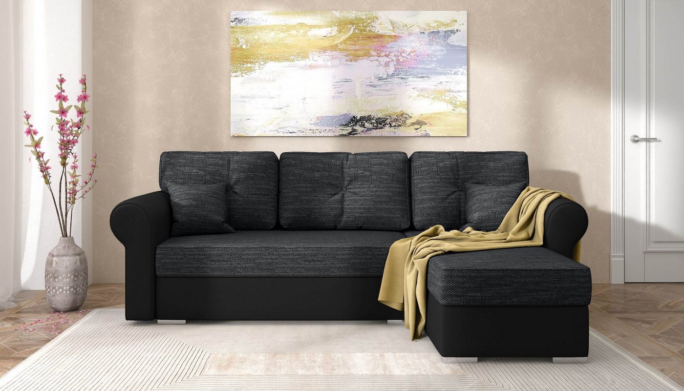 Stylefy Ecksofa Ofanto, L-Form, Eckcouch, mit Bettfunktion und Bettkasten, Ottomane links oder rechts bestellbar, Modern Design, frei im Raum stellbar, inklusive Kissen von Stylefy