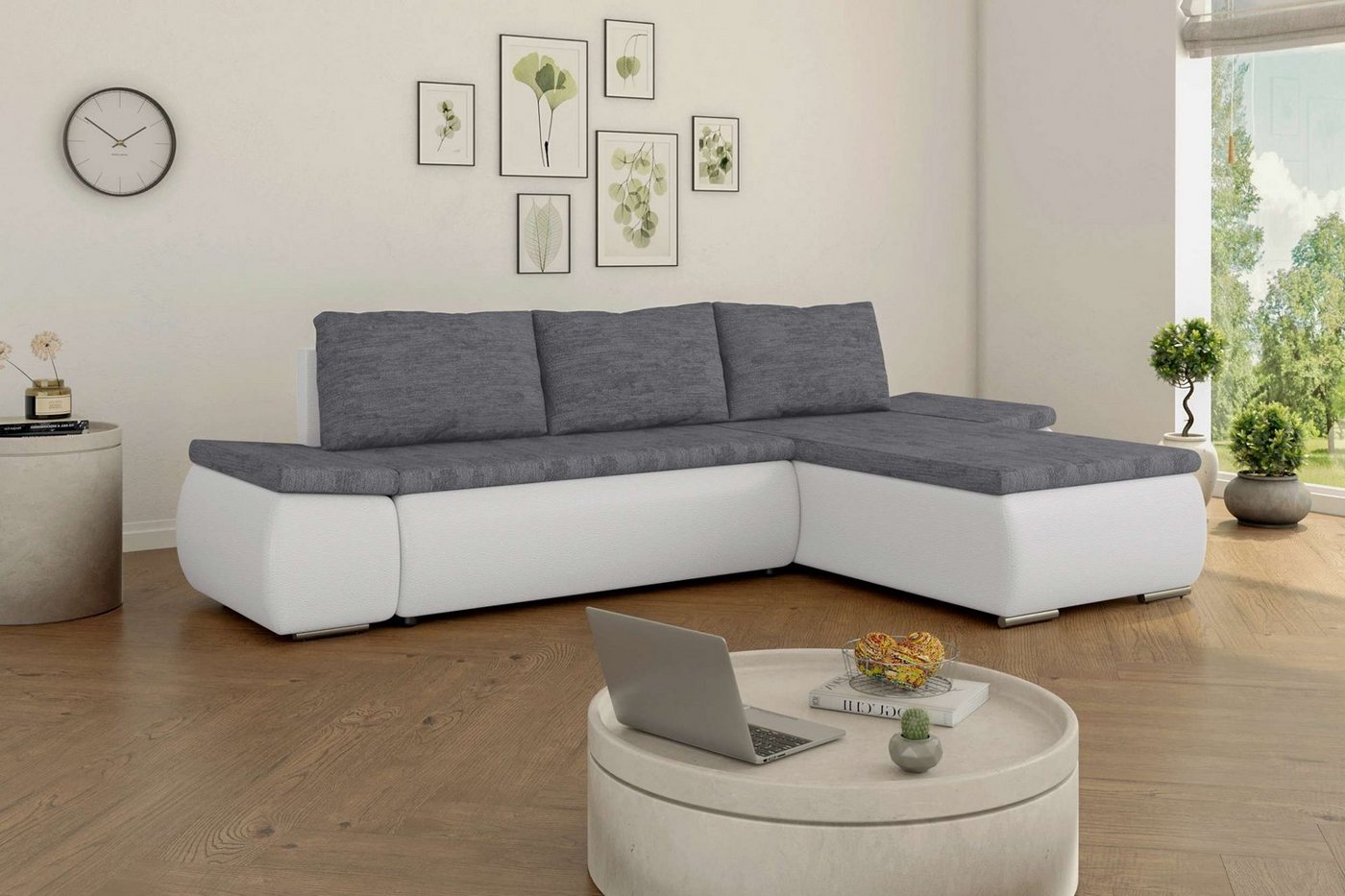 Stylefy Ecksofa Olin, L-Form, Eckcouch, Ottomane links oder rechts bestellbar, mit Bettfunktion, frei im Raum stellbar, mit Wellenfederung, Modern Design von Stylefy