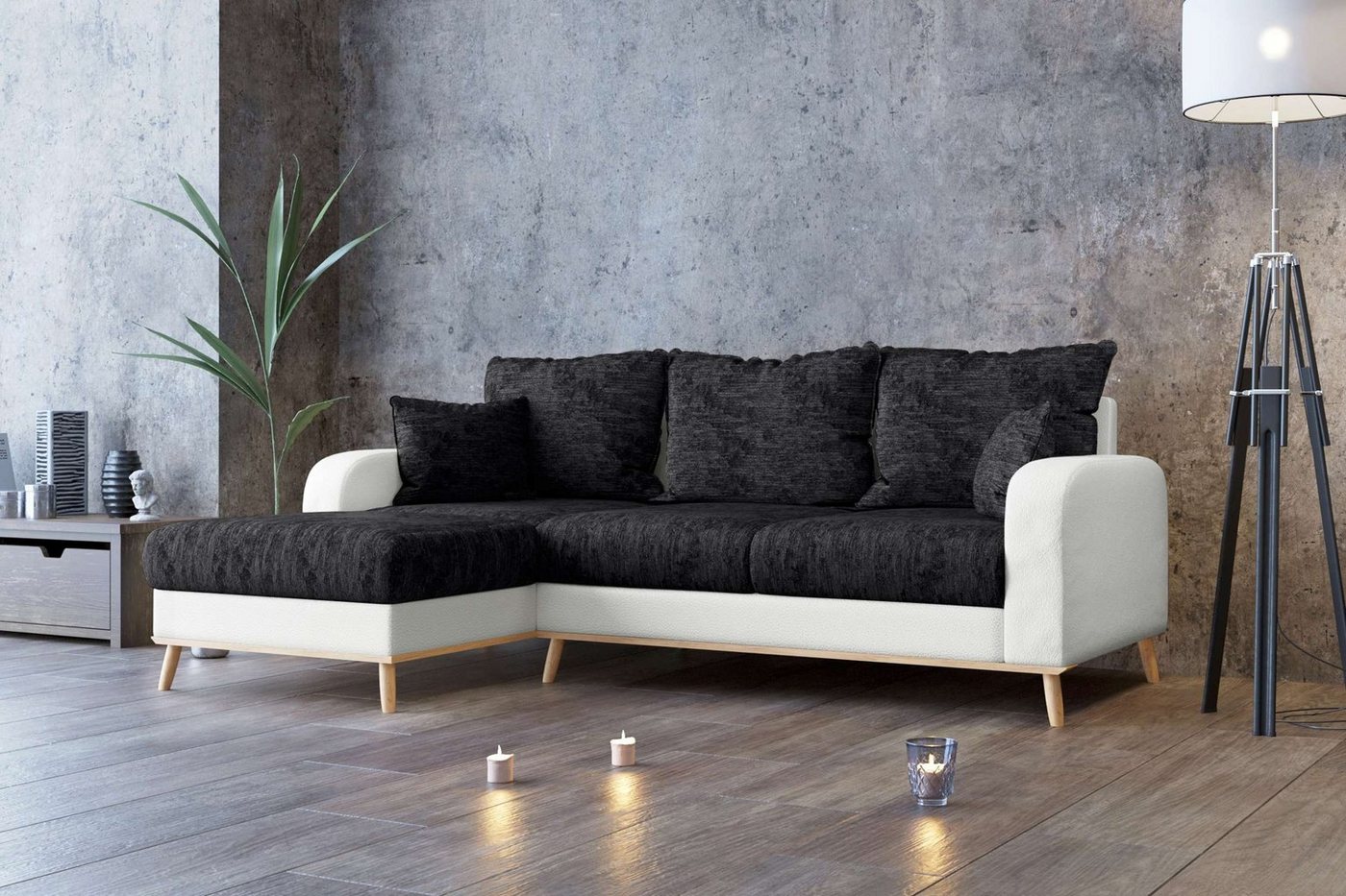 Stylefy Ecksofa Ontario, L-Form, Eckcouch, Ottomane links oder rechts bestellbar, frei im Raum stellbar, mit Wellenfederung, Modern Design von Stylefy