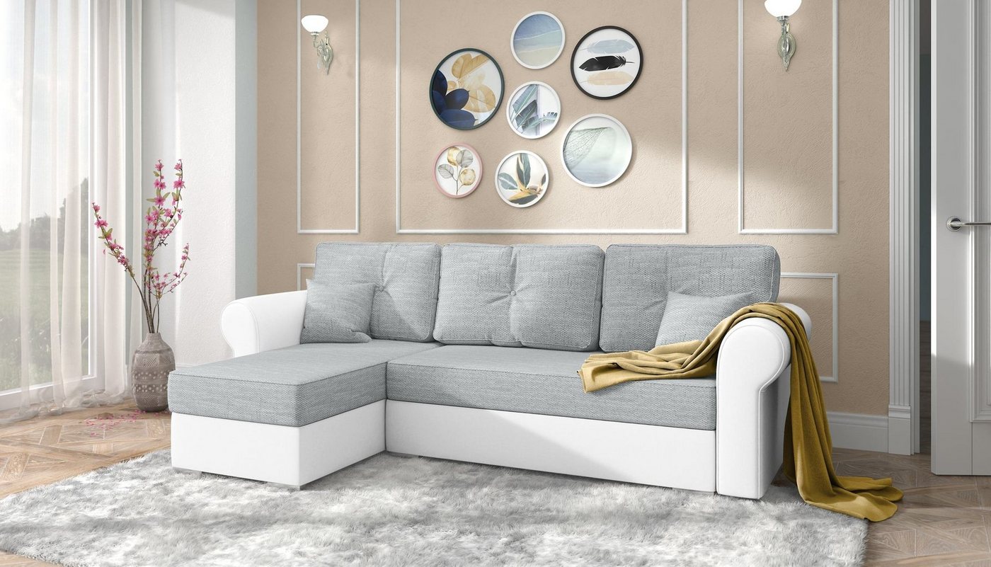 Stylefy Ecksofa Orco, L-Form, Eckcouch, mit Bettfunktion und Bettkasten, Ottomane links oder rechts bestellbar, Modern Design, frei im Raum stellbar, inklusive Kissen von Stylefy