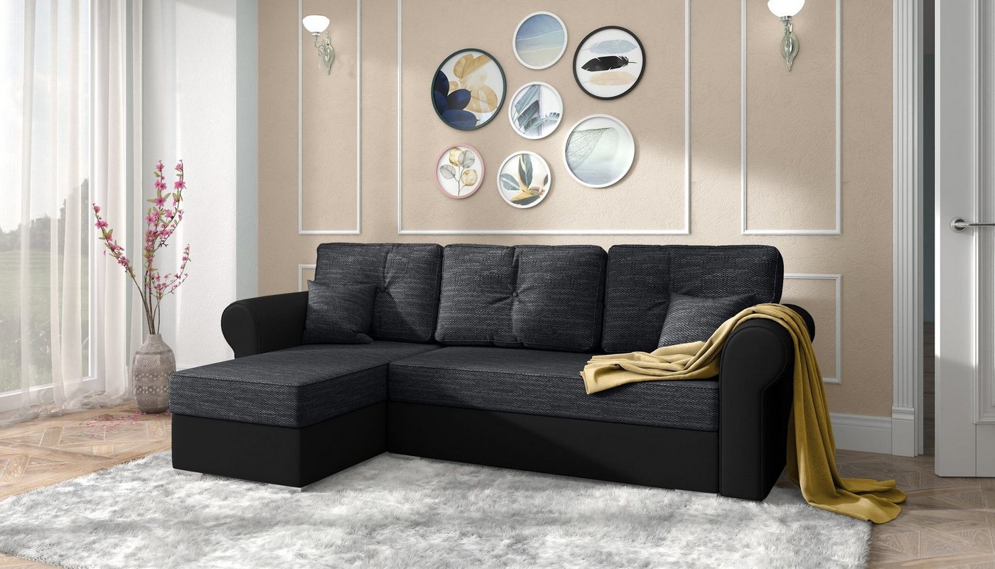 Stylefy Ecksofa Orco, L-Form, Eckcouch, mit Bettfunktion und Bettkasten, Ottomane links oder rechts bestellbar, Modern Design, frei im Raum stellbar, inklusive Kissen von Stylefy