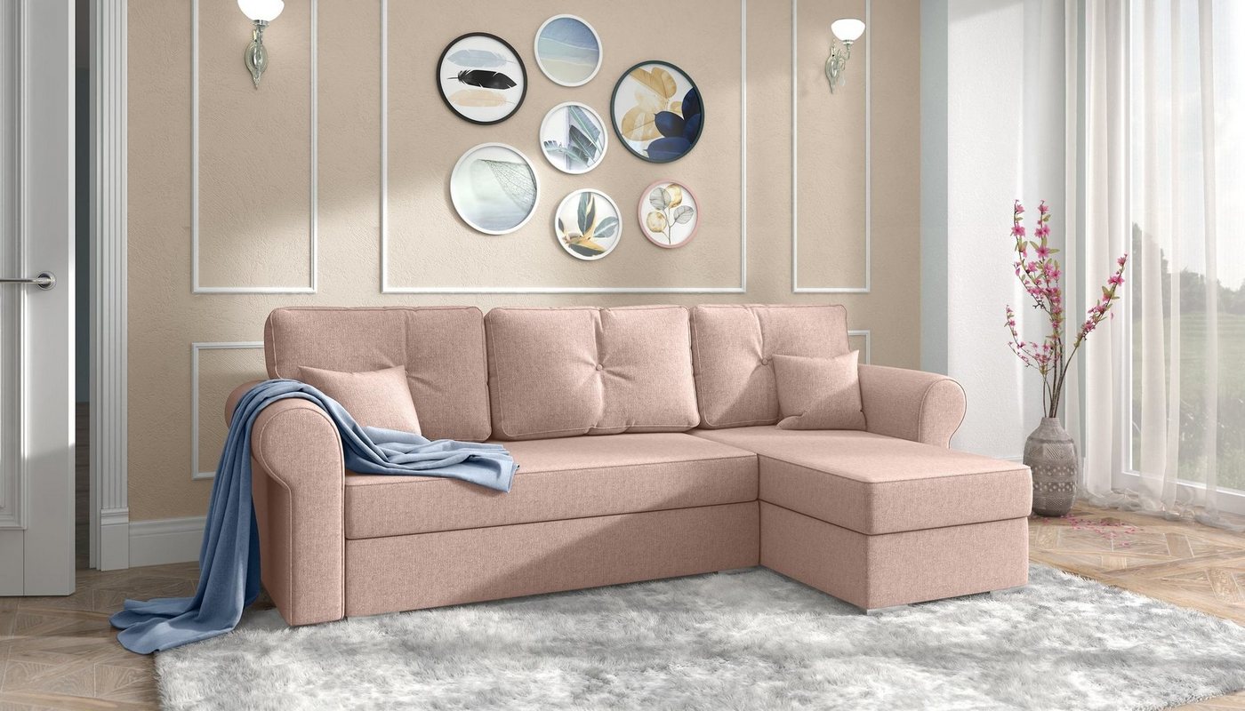 Stylefy Ecksofa Orco, L-Form, Eckcouch, mit Bettfunktion und Bettkasten, Ottomane links oder rechts bestellbar, Modern Design, frei im Raum stellbar, inklusive Kissen von Stylefy