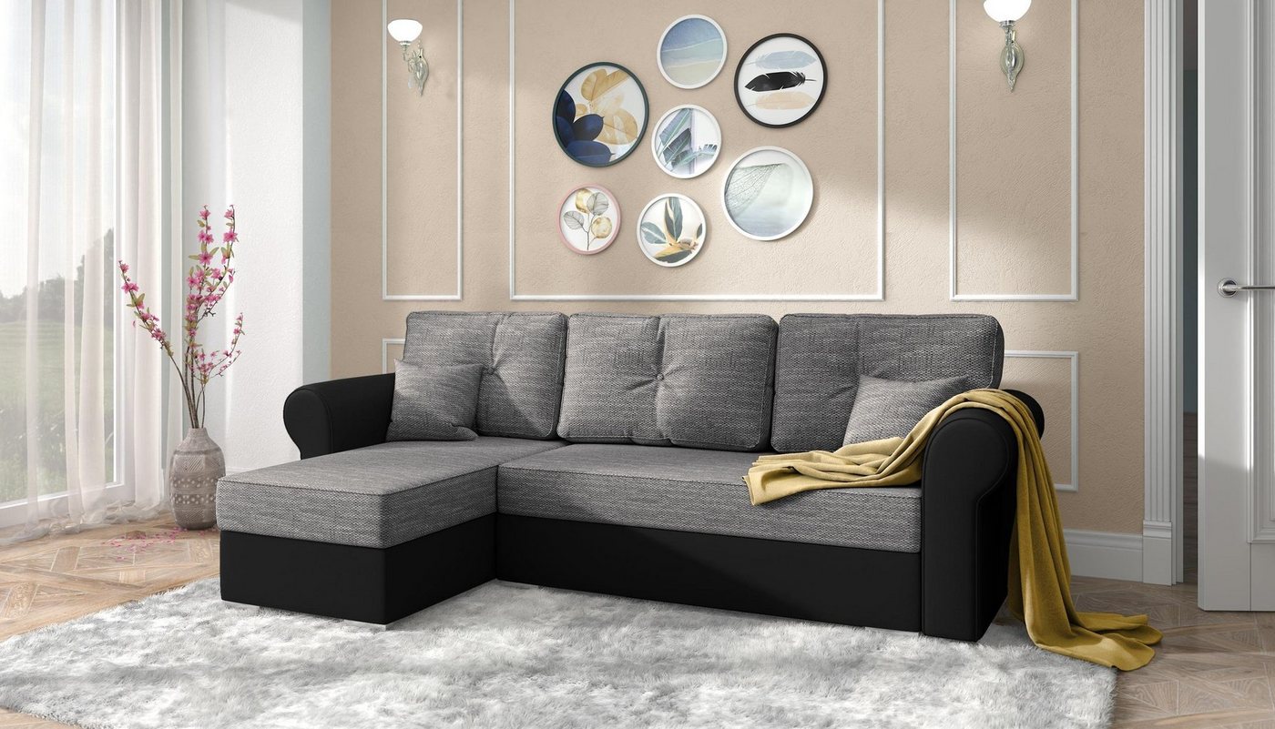 Stylefy Ecksofa Orco, L-Form, Eckcouch, mit Bettfunktion und Bettkasten, Ottomane links oder rechts bestellbar, Modern Design, frei im Raum stellbar, inklusive Kissen von Stylefy