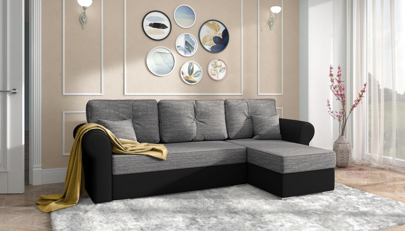 Stylefy Ecksofa Orco, L-Form, Eckcouch, mit Bettfunktion und Bettkasten, Ottomane links oder rechts bestellbar, Modern Design, frei im Raum stellbar, inklusive Kissen von Stylefy