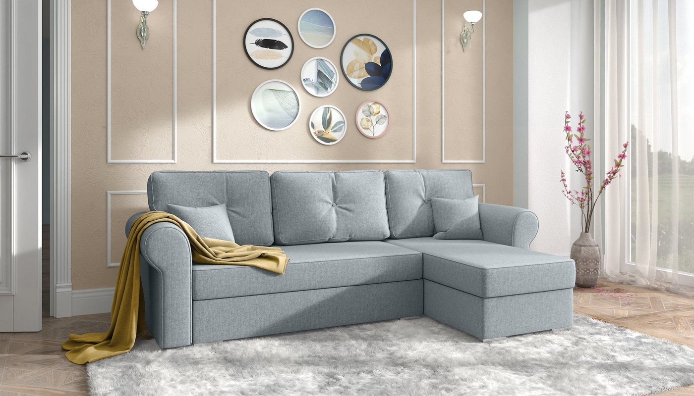 Stylefy Ecksofa Orco, L-Form, Eckcouch, mit Bettfunktion und Bettkasten, Ottomane links oder rechts bestellbar, Modern Design, frei im Raum stellbar, inklusive Kissen von Stylefy