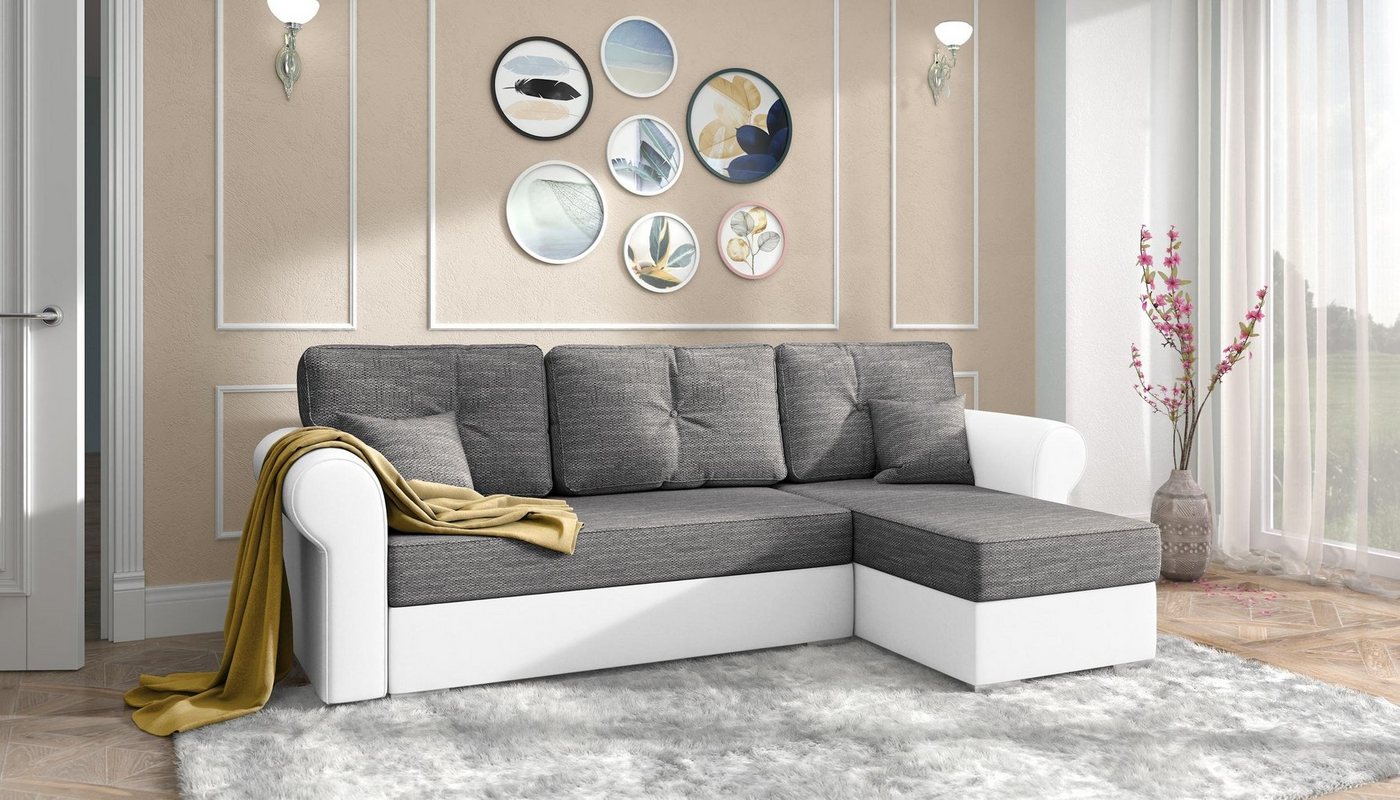 Stylefy Ecksofa Orco, L-Form, Eckcouch, mit Bettfunktion und Bettkasten, Ottomane links oder rechts bestellbar, Modern Design, frei im Raum stellbar, inklusive Kissen von Stylefy