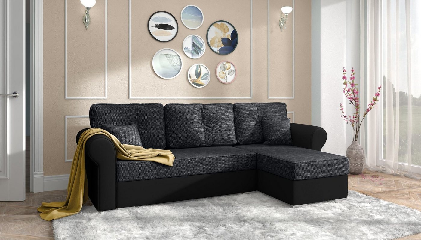 Stylefy Ecksofa Orco, L-Form, Eckcouch, mit Bettfunktion und Bettkasten, Ottomane links oder rechts bestellbar, Modern Design, frei im Raum stellbar, inklusive Kissen von Stylefy