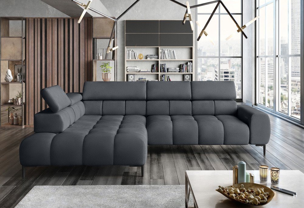 Stylefy Ecksofa Plazetti, L-Form, Eckcouch, Ottomane links oder rechts bestellbar, mit Relaxfunktion, inklusive Rückenteil-, Kopfteil- und elektrischer Sitztiefenverstellung, Modern Design von Stylefy