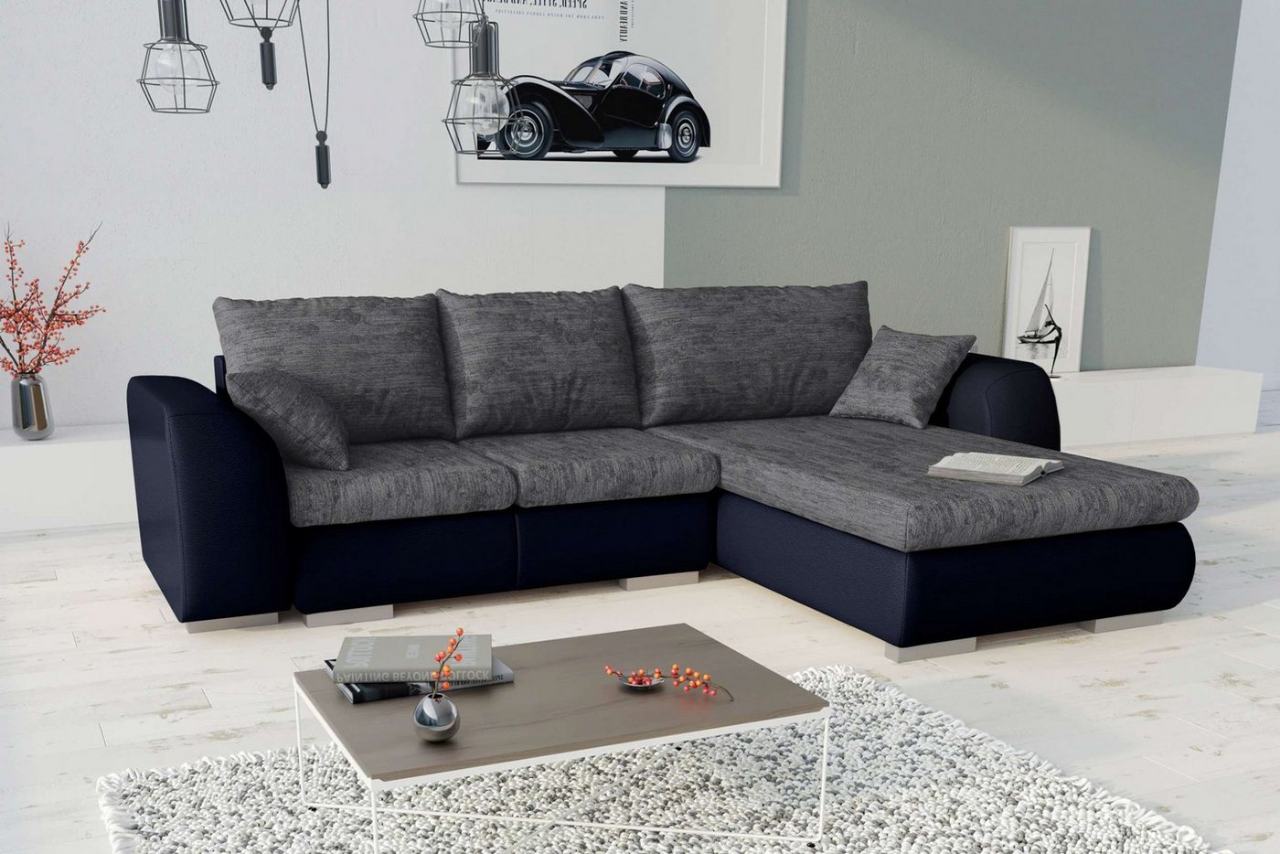 Stylefy Ecksofa Salturo, L-Form, Eckcouch, Ottomane links oder rechts bestellbar, mit Bettkasten und Bettfunktion, frei im Raum stellbar, mit Wellenfederung, Modern Design von Stylefy