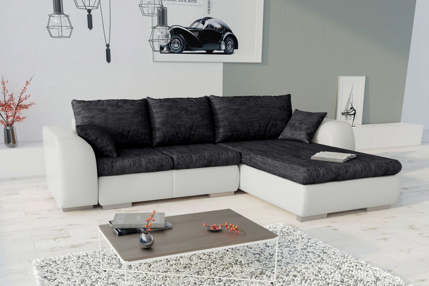 Stylefy Ecksofa Salturo, L-Form, Eckcouch, Ottomane links oder rechts bestellbar, mit Bettkasten und Bettfunktion, frei im Raum stellbar, mit Wellenfederung, Modern Design von Stylefy