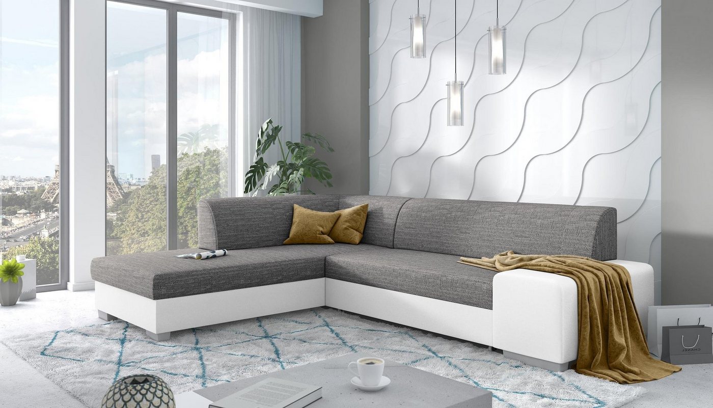 Stylefy Ecksofa Ticino, L-Form, Eckcouch, wahlweise mit Bettfunktion, Ottomane links oder rechts bestellbar, frei im Raum stellbar, mit Bonellfederung von Stylefy