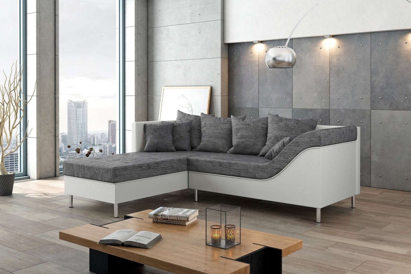 Stylefy Ecksofa Toffi, L-Form, Eckcouch, Ottomane links oder rechts bestellbar, inklusive Kissen, Modern Design, frei im Raum stellbar von Stylefy