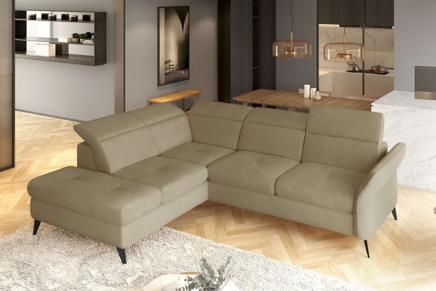 Stylefy Ecksofa Valentino, L-Form, Eckcouch, Sitztiefenverstellung von Stylefy