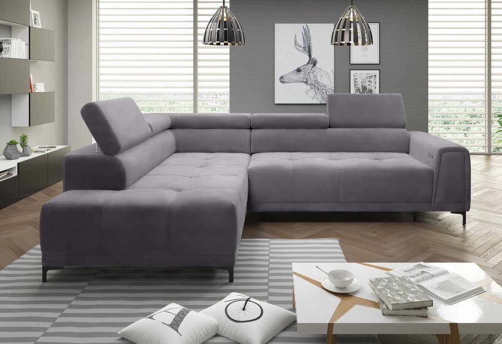 99rooms Ecksofa Volter, L-Form, Eckcouch, Ottomane links oder rechts bestellbar, mit Relaxfunktion, inklusive Kopfteil- und elektrischer Sitztiefenverstellung, Modern Design von 99rooms