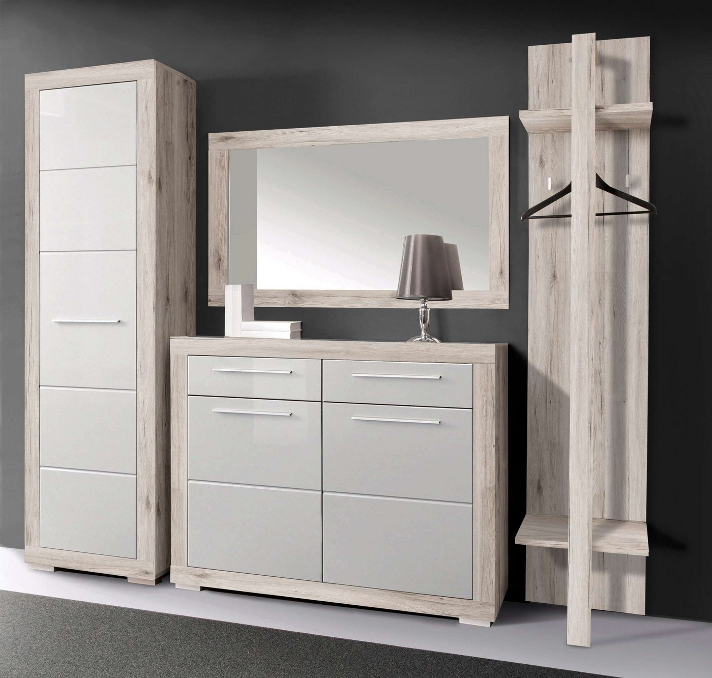 Stylefy Garderoben-Set Alma, (Garderobenset, Garderobe), Set (4-St) bestehend aus Schrank, Paneel, Spiegel, Schuhschrank von Stylefy