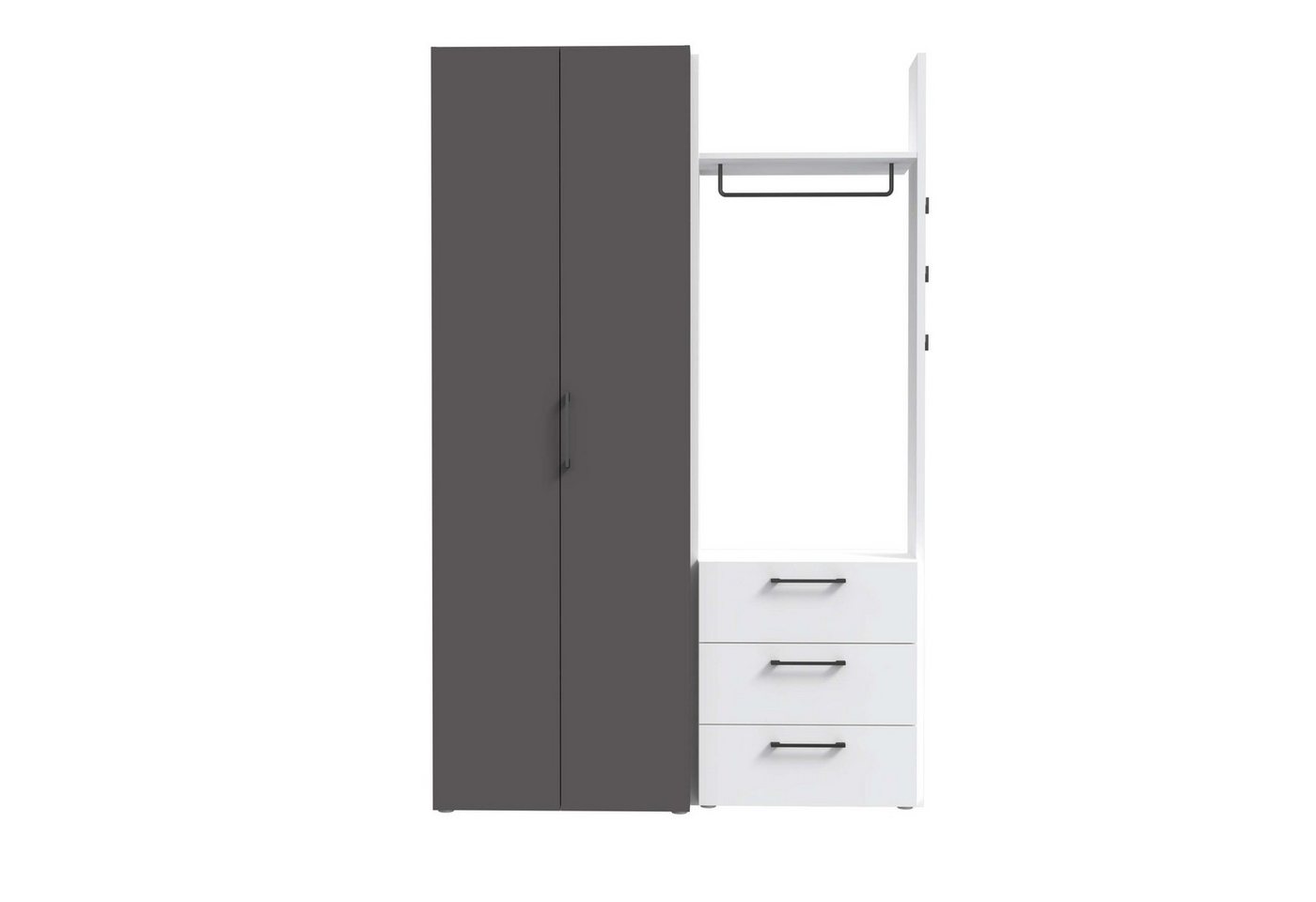 Stylefy Garderobenschrank Calvino (Schrank, Garderobenschrank) mit 2 Türen, 3 Schubladen, 1 Ablage, 2 Kleiderstangen von Stylefy