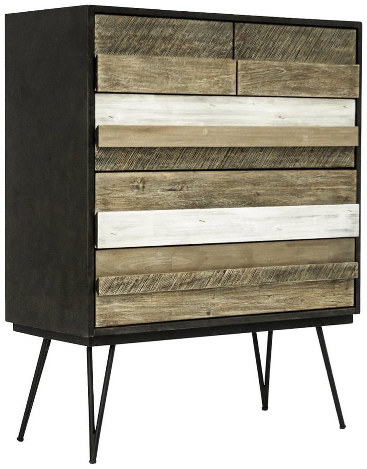 Stylefy Highboard Adesso Grau Schwarz Akazie (Kommode, Standschrank), Design von Stylefy