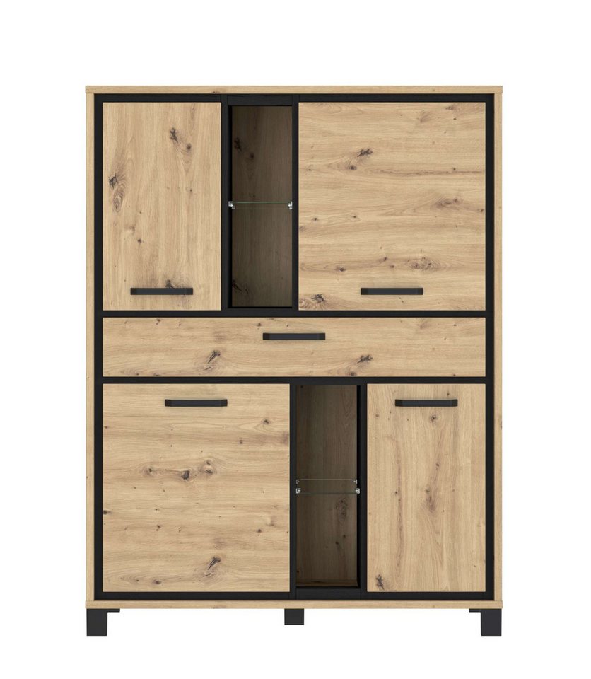 Stylefy Highboard Teo (Highboard, Schubladenkommode), mit Schublade, 4-türig, mit Glaseinsatz, mit Soft-Close von Stylefy