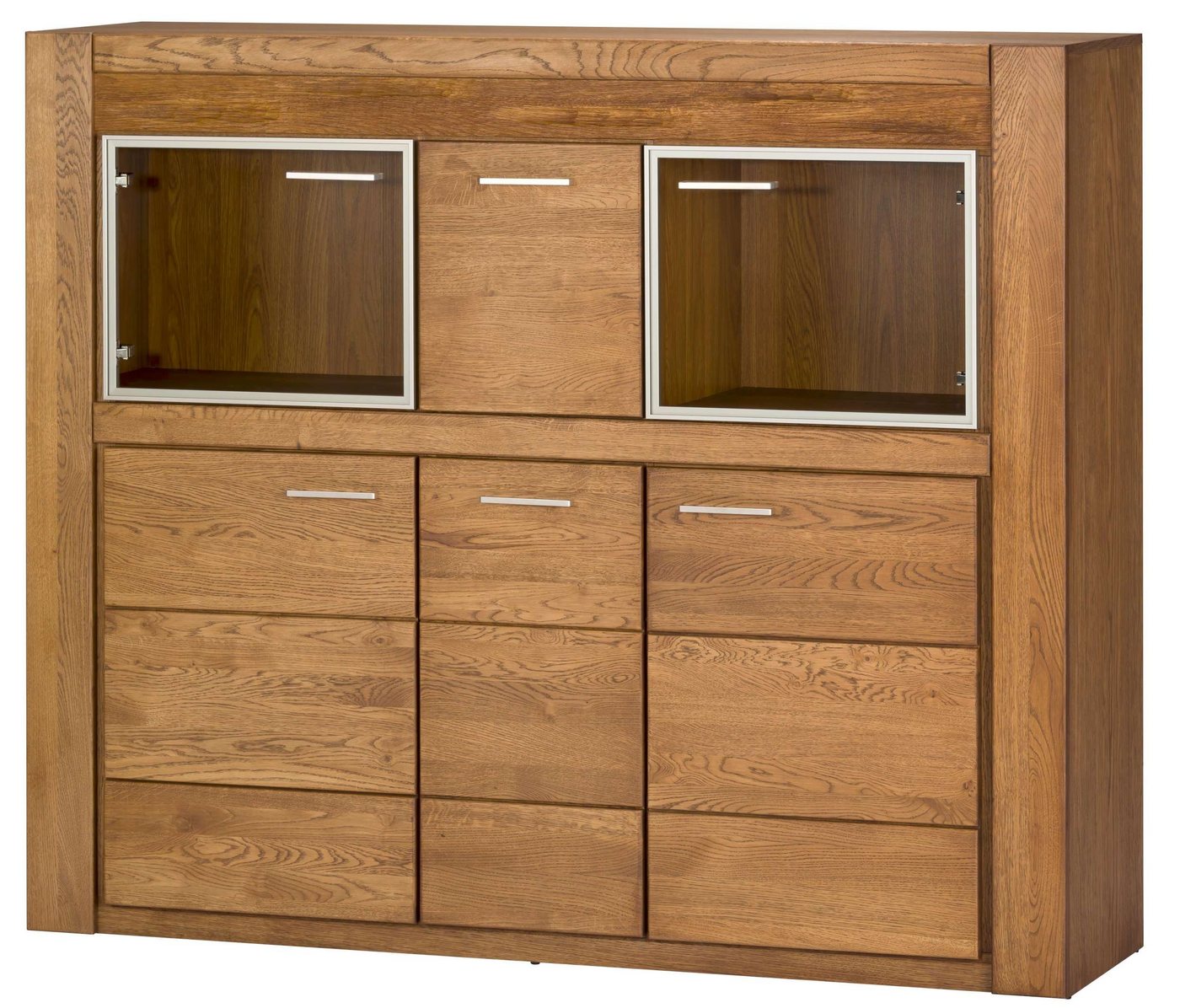 Stylefy Highboard Vittirio II Massivholz (Kommode, Schrank), wahlweise mit LED-Beleuchtung, Glaselemente, aus Massivholz von Stylefy