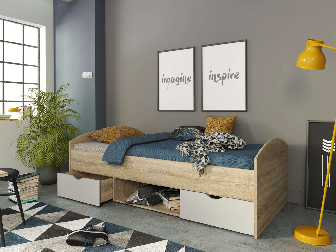 Stylefy Jugendbett Pulo (Bett, Jugendzimmerbett), 90x200 cm, mit Schubladen, für Kinderzimmer/Jugendzimmer von Stylefy