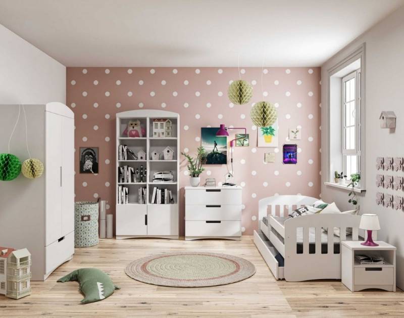 99rooms Jugendzimmer-Set Amira, (Komplettset, Set (5-St), 1xSchrank, 1xBücherregal, 1xKommode, 1xEinzelbett und 1xNachttisch von 99rooms