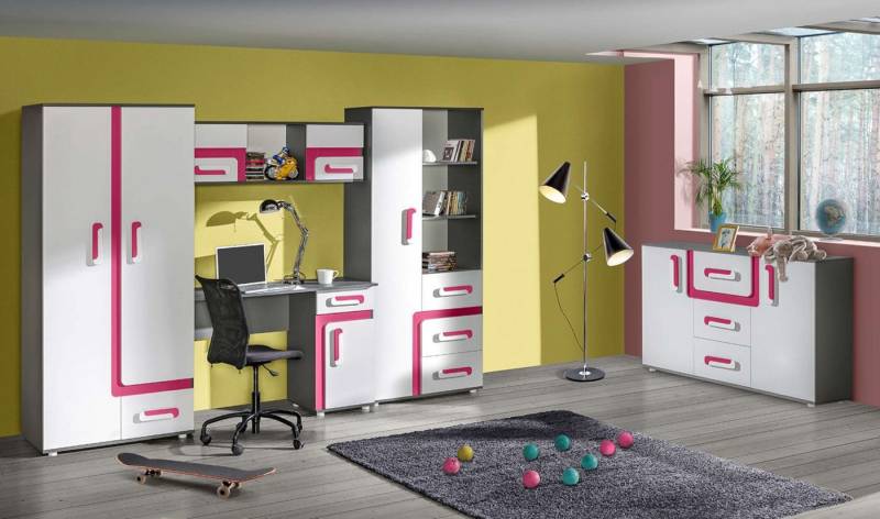 99rooms Jugendzimmer-Set Avino I, (Komplett-Set, (Set, 5-St), bestehend aus 1xSchreibtsch, 1xKleiderschrank, 1xBücherregal, 1xKommode und 1xWandregal, variabel stellbar, für Kinder von 99rooms