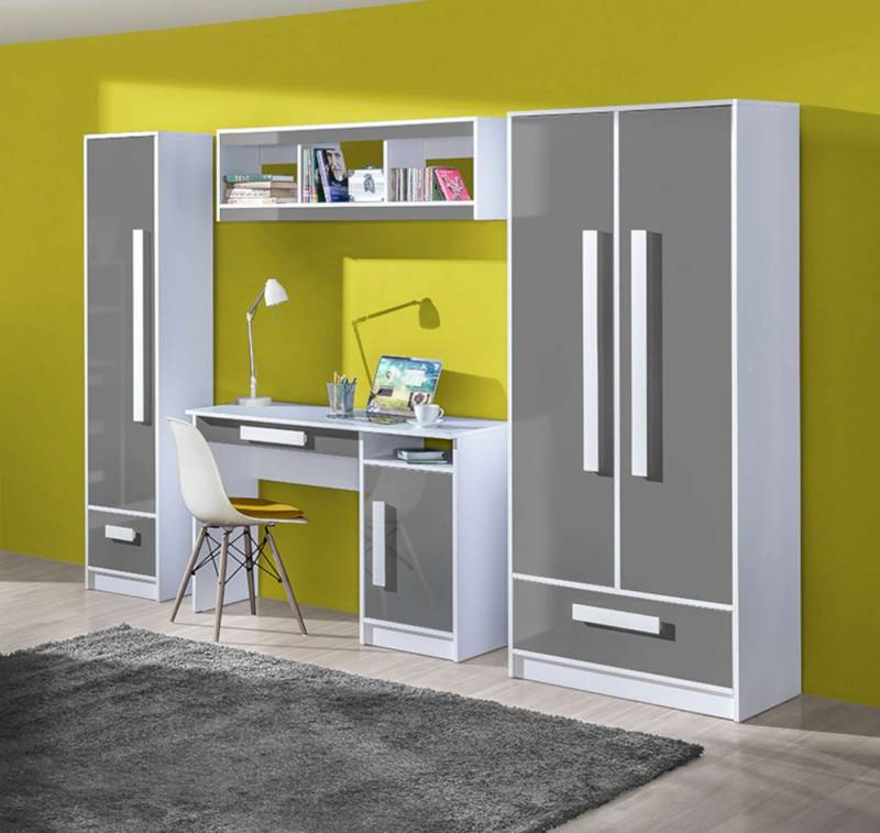 99rooms Jugendzimmer-Set Goldie I, (Komplett-Set, (Set, 4-St), bestehend aus 1xWandregal, 1xSchreibtsch, 2xKleiderschrank, variabel stellbar, für Kinder von 99rooms