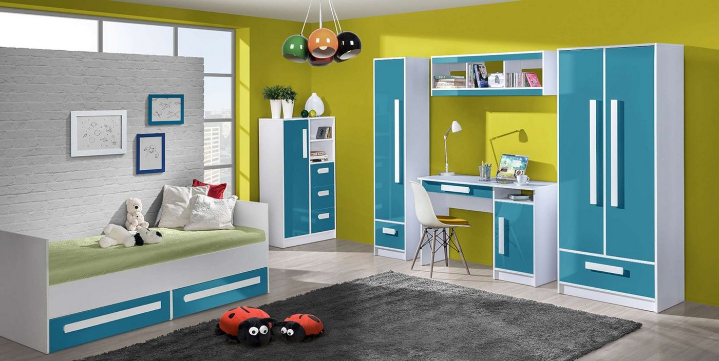99rooms Jugendzimmer-Set Goldie II, (Komplett-Set, (Set, 6-St), bestehend aus 1xWandregal, 1xSchreibtsch, 2xKleiderschrank, 1xEinzelbett, 1xKommode, variabel stellbar, für Kinder von 99rooms