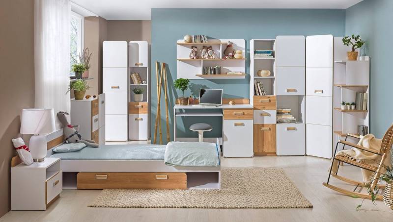 99rooms Jugendzimmer-Set Laterne Nash Eiche Weiß, (Komplettset, Set (10-St), 10-teilig, Spanplatte, variabel stellbar, Modern Design, für Kinder von 99rooms