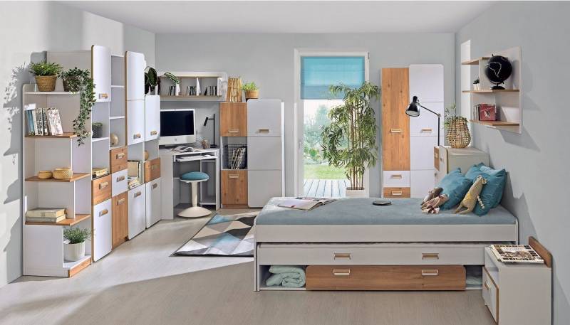 99rooms Jugendzimmer-Set Laterne Nash Eiche Weiß, (Komplettset, Set (12-St), 12-teilig, Spanplatte, variabel stellbar, Modern Design, für Kinder von 99rooms