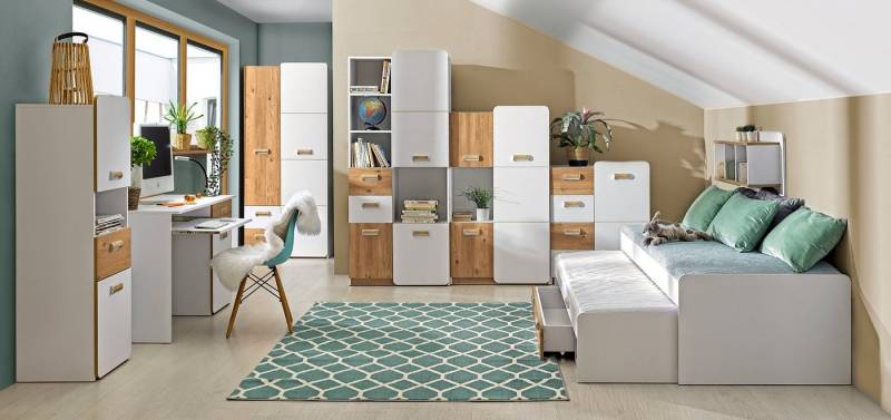 99rooms Jugendzimmer-Set Laterne Nash Eiche Weiß, (Komplettset, Set (8-St), 8-teilig, Spanplatte, variabel stellbar, Modern Design, für Kinder von 99rooms