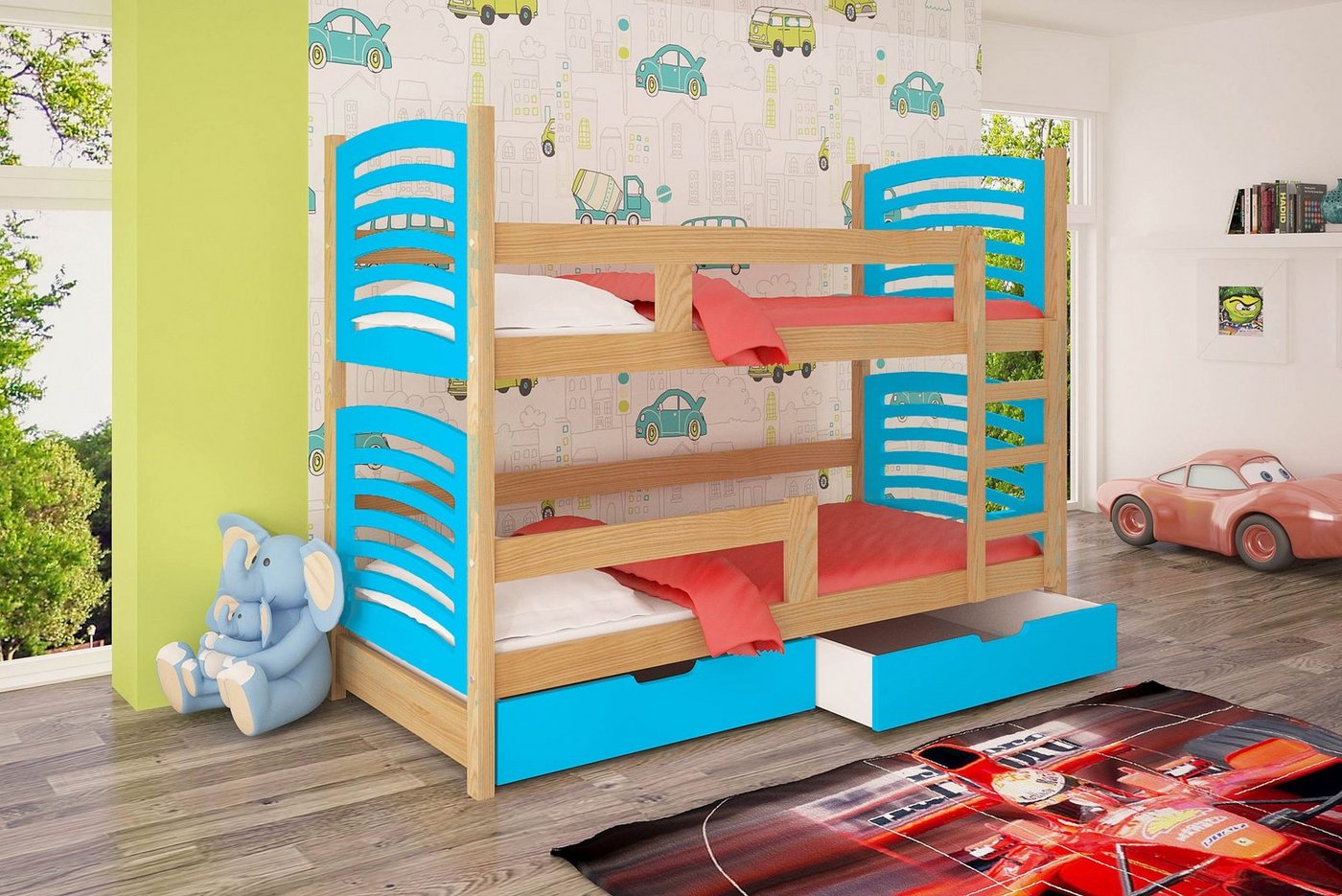 Stylefy Kinderbett Bob (Kinderbett, Bett), 75x180 cm, mit Bettkasten, Kiefer, mit Leiter und Rausfallschutz, Modern Design, für Kinder von Stylefy