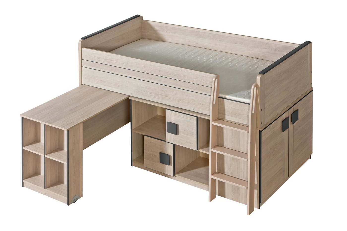 Stylefy Kinderbett Gammi (Kinderbett, Einzelbett), 90x200 cm, mit Schreibtisch und Leiter, Modern Design, mit Matratze von Stylefy