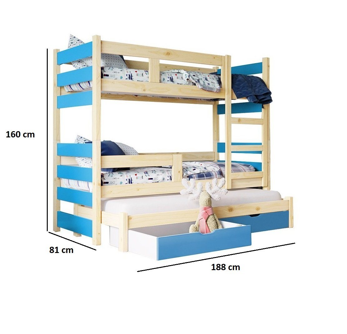 99rooms Kinderbett Lissy (Kinderbett, Bett), 75x188 cm, mit Bettkasten, Kiefer, mit Leiter und Rausfallschutz, Modern Design, für Kinder von 99rooms