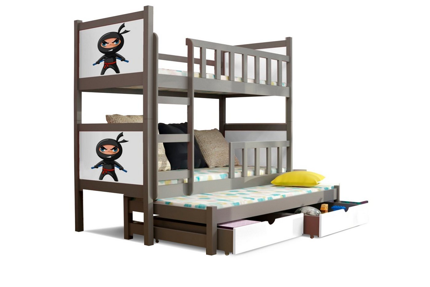 99rooms Kinderbett Zoo II (Kinderbett, Bett), 190x80 cm, mit Bettkasten, Kieferholz, mit Leiter und Rausfallschutz, Modern Design, für Kinder von 99rooms