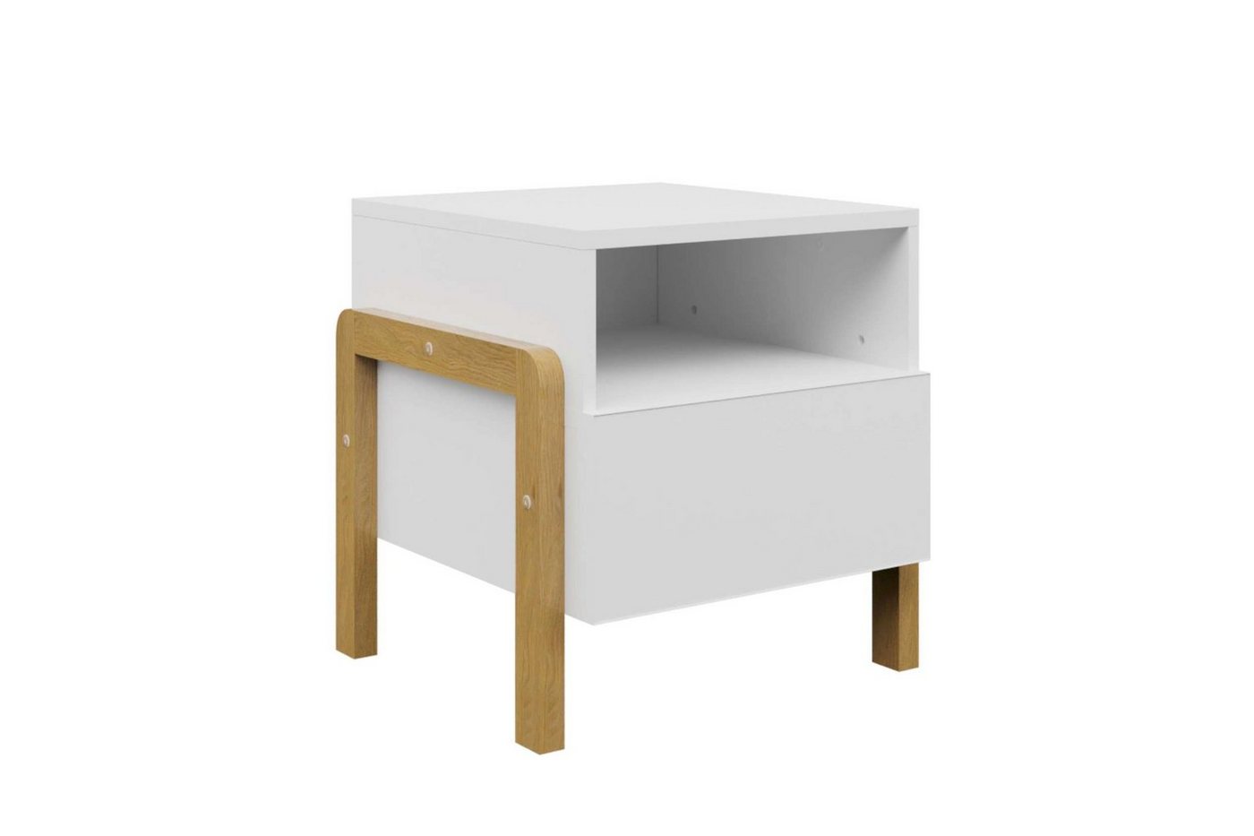 Stylefy Kinderkleiderschrank Tobot Nachttisch Weiß Eiche (Nachtkommode, Nachttischschrank) mit Soft-Close Funktion und Push-to-Open, aus Holzwerkstoff, Modern Design, für Kinder, viel Stauraum von Stylefy