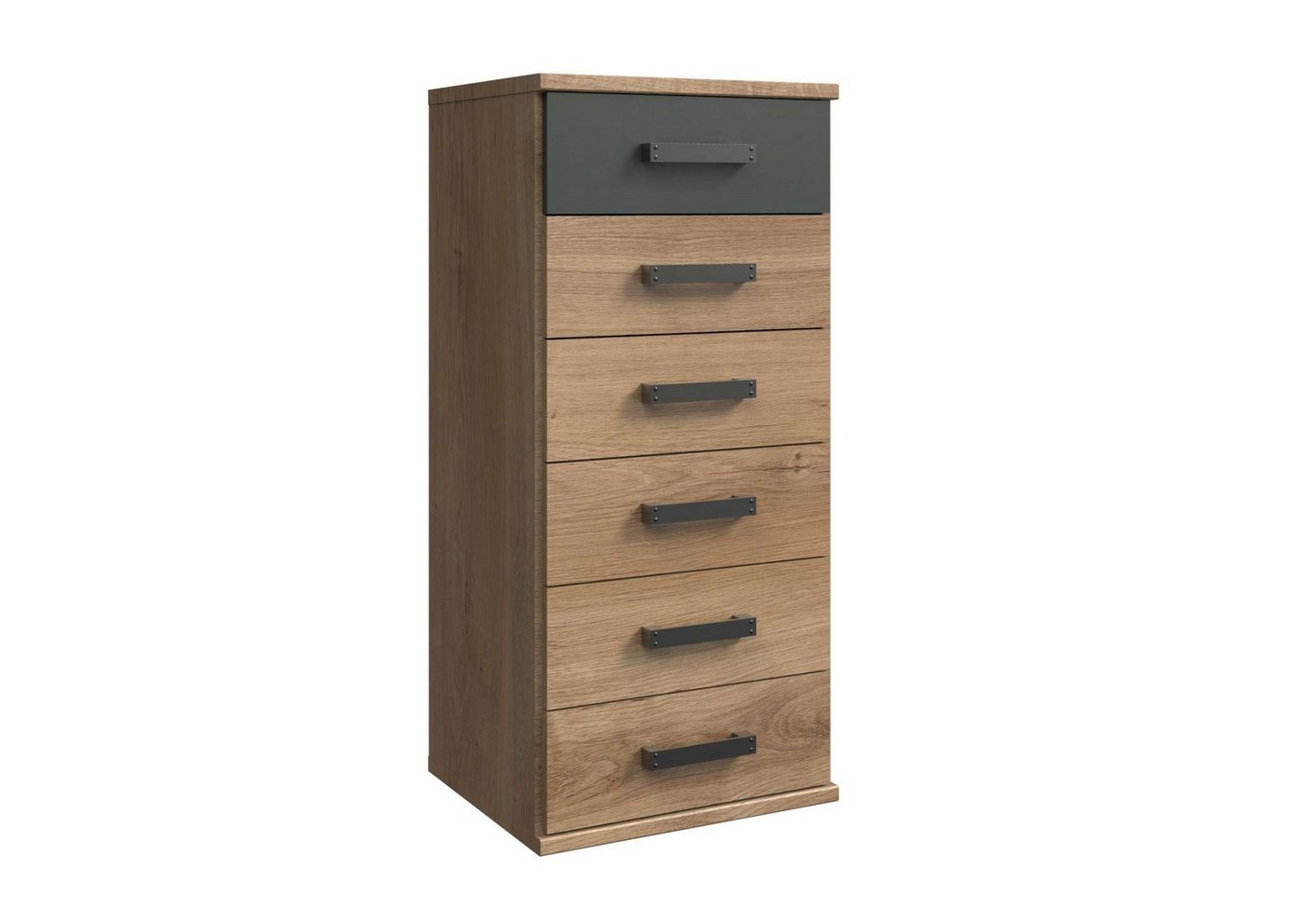 Stylefy Kommode Corso II Plankeneiche Optik Graphit (Highboard, Schubladenkommode), viel Stauraum, aus Holzwerkstoff, mit 6 Schubladen, Modern Design, made in Europa, variabel stellbar von Stylefy