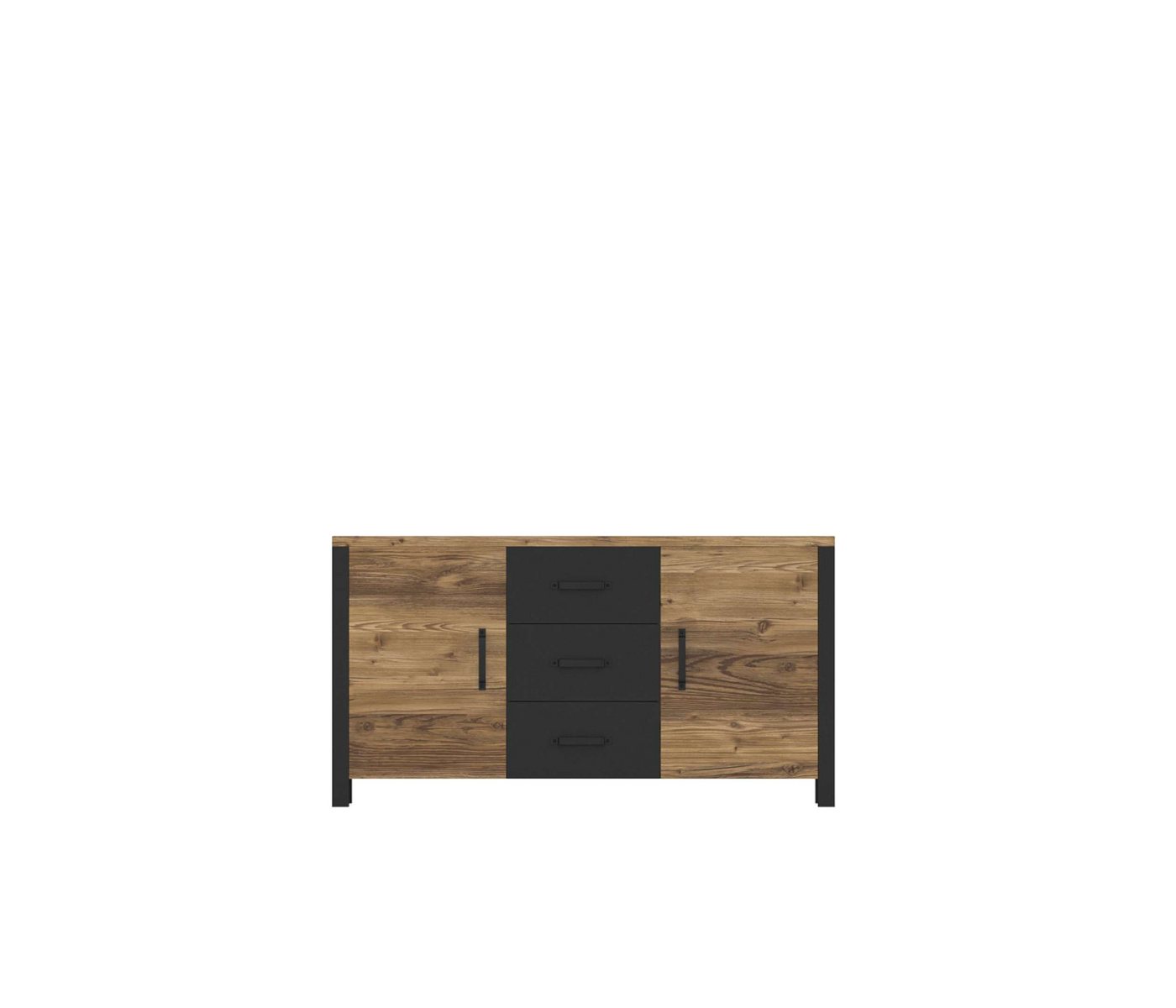 Stylefy Kommode Den Appenzeller Fichte Schwarz Matt (Sideboard, Standschrank), 2-türig, mit Schubladen, Metall, Modern Design, viel Stauraum von Stylefy