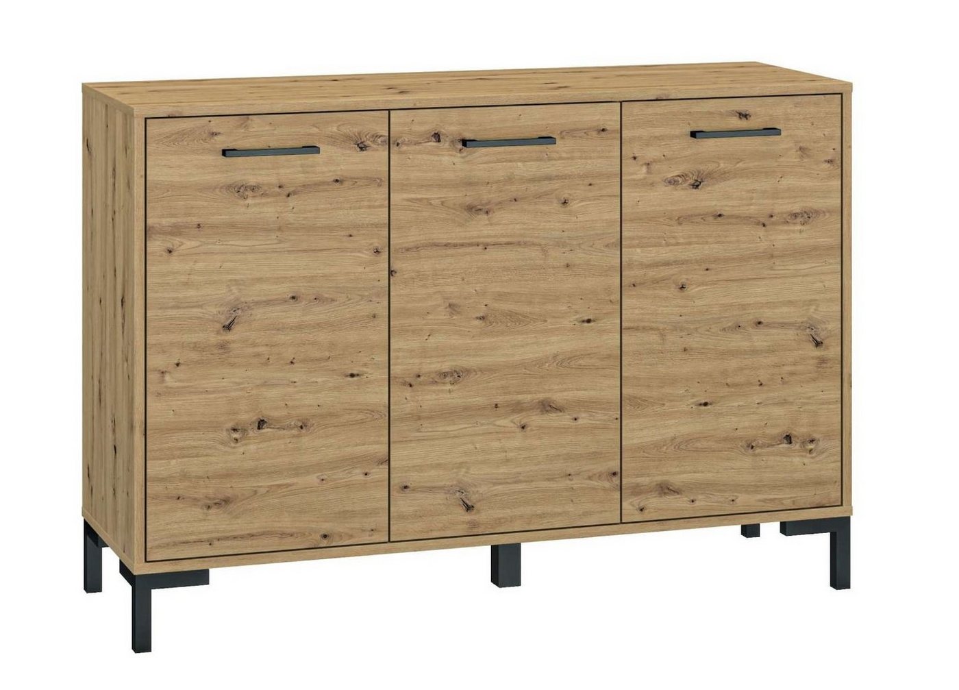 99rooms Kommode Nils II Eiche Artisan Dekor (Sideboard, Standschrank), 3-türig, mit Einlegeböden, viel Stauraum, Spanplatte, Modern Design von 99rooms